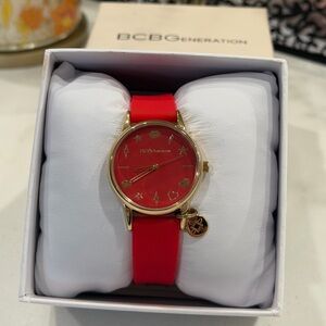 BCBGeneration Red Silicone Strap Watch with Gold Accents